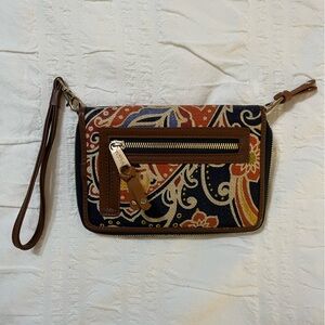 Spartina 449 Orange and Brown Clutch Wristlet with Floral Accent